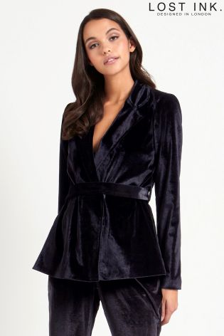 Lost Ink Velvet Belted Blazer